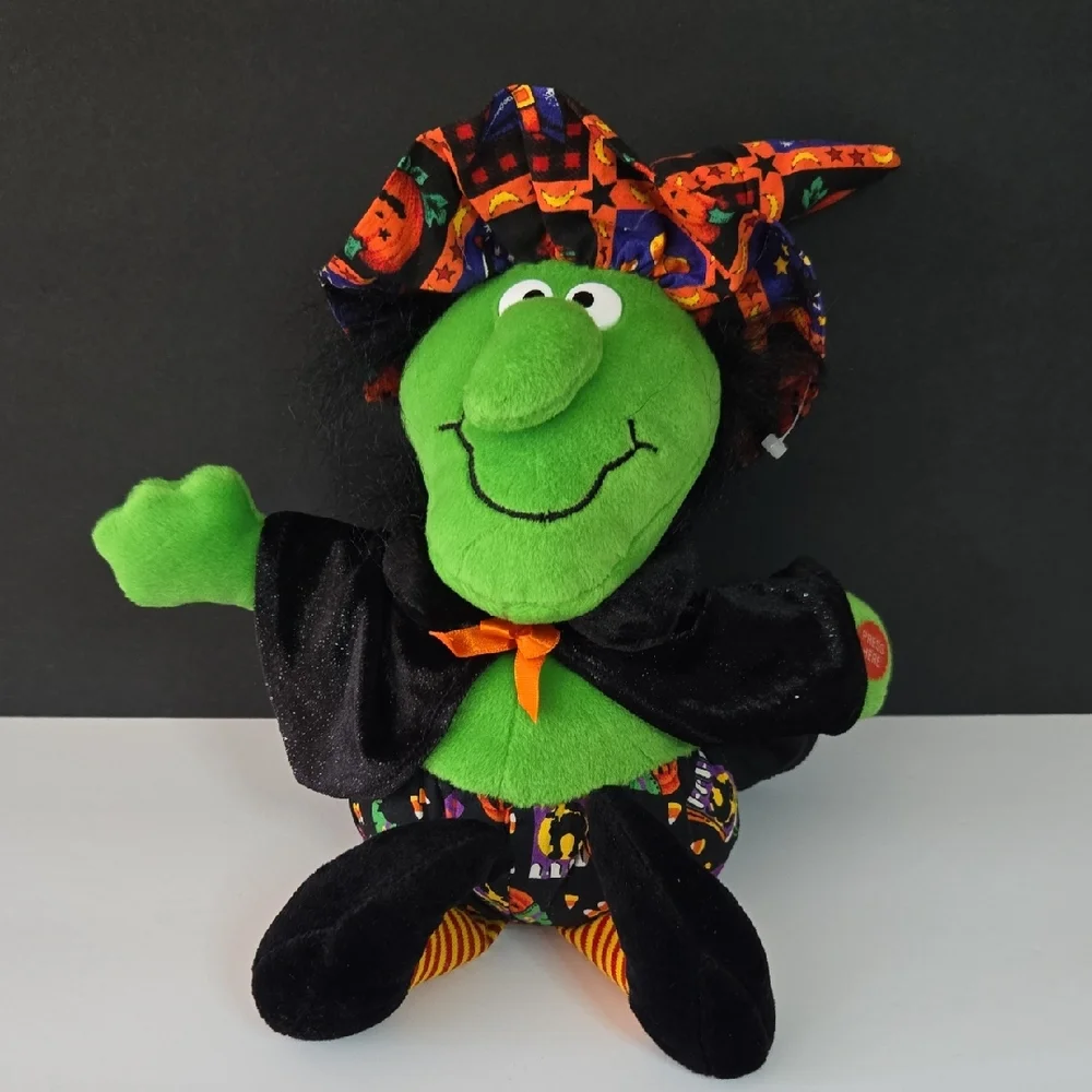 Animated Halloween Decor Green Witch Plush